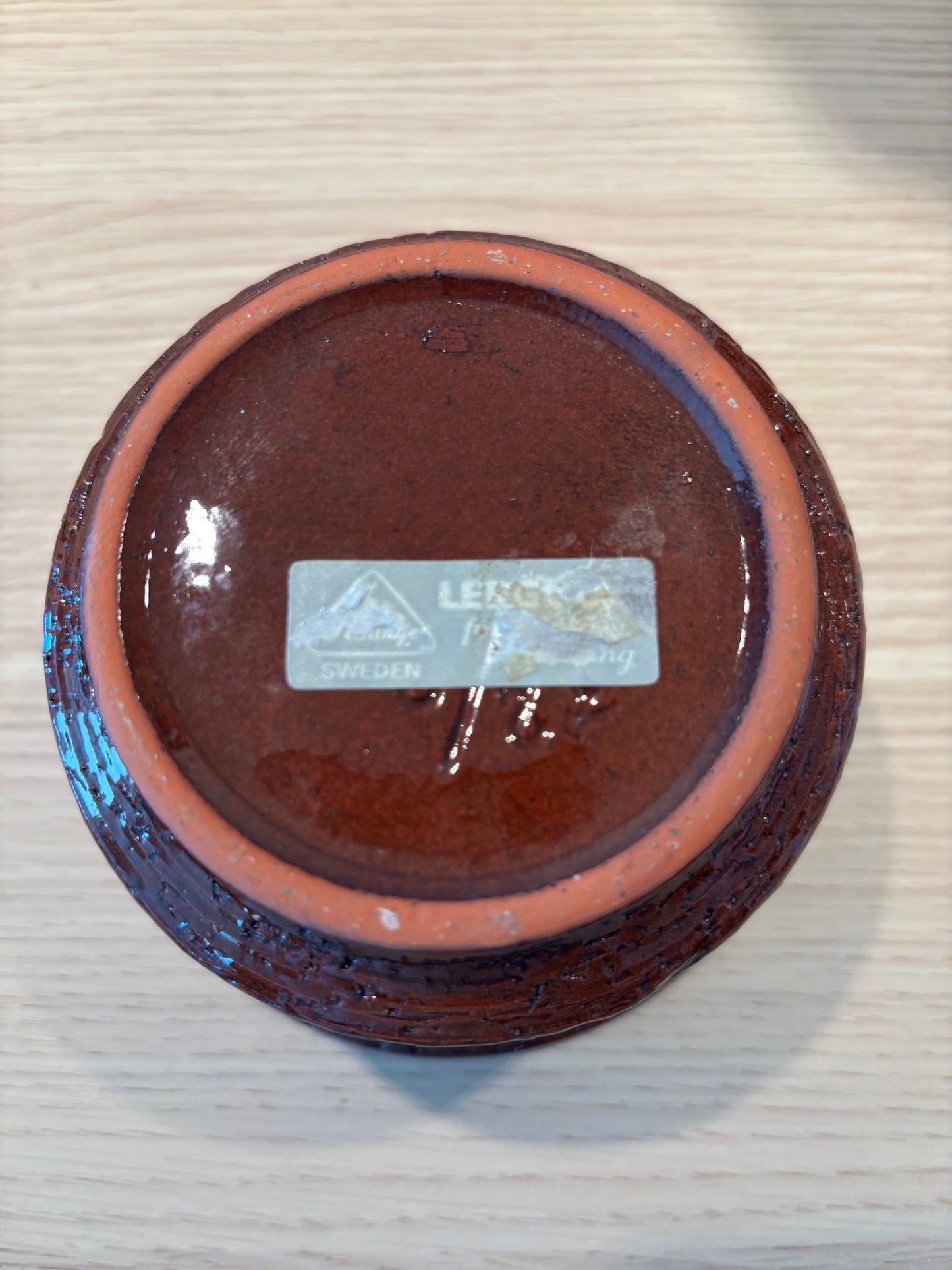 Retro Steninge blomkruka i keramik – brun strukturglasyr – 60/70-tal