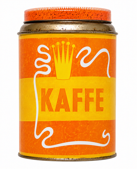 Gul och orange retroplåtburk